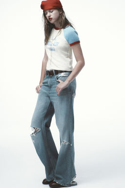 TRF RIPPED MID-WAIST BOYFRIEND JEANS