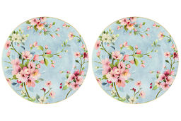 Набор тарелок 2 пр. 26*26*2 см Яблоневый цвет на голубом NEW BONE CHINA