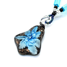 Подвеска из муранского стекла форма 32*52мм, цв.голубой, 46см