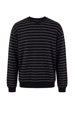 Siyah Regular/Normal Kesim _izgili _rme Uzun Kol T-Shirt TMNAW27TS00006