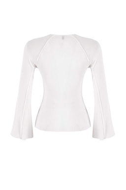 Ekru Fitted/Vucuda Oturan Dik Yaka Uzun Kollu Nervurlu Premium Yumusak Orme Bluz TWOSS26BZ00241