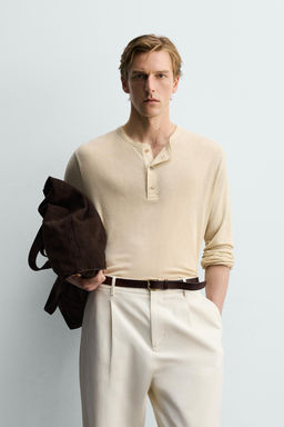CAMISETA CUELLO PANADERO VISCOSA - LINO / Beige