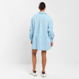 Костюм женский (рубашка, шорты) MINAKU: Oversize, голубой, размер 44