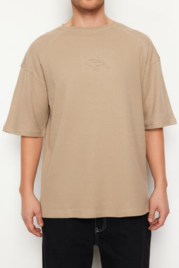 Vizon Oversize/Genis Kesim Dokulu Waffle Kabar?k Yaz? Bask?l? T-Shirt TMNSS24TS00164 - Trendyolmilla фото 4