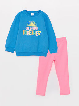 Bisiklet Yaka Uzun Kollu Bask?l? K?z Bebek Sweatshirt ve Tayt 2li Tak?m