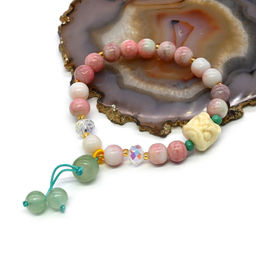 Браслет Голова Льва шарик 8мм цвет розовый светлый, 17см