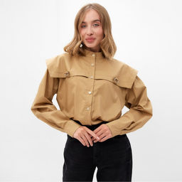 Рубашка женская с лентами MINAKU: Casual Collection, размер 52, бежевая