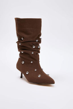 Koyu Kahverengi Koruklu Trok Detayl? Premium Kitten Topuklu Kad?n Cizme TAKAW26CZ00028 - Trendyolmilla фото 2