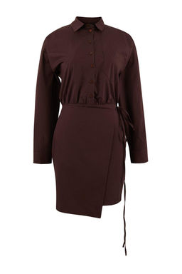 Limited Edition Kahverengi Mini Etek Detayl? Dokuma Elbise TWOSS26EL00070