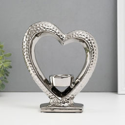 Подсвечник на 1 свечу Сердце на подставке, d=4 см, серебро, 17?5.5?19.5 см