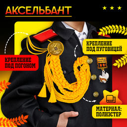 Набор военного «На парад победы»: аксельбант, значок, цвет золотой