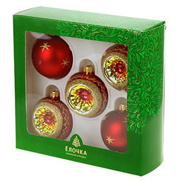 Елочная игрушка шар стеклянная Орбита д6см, ручная художественная роспись, подарочная упаковка, набор 5шт (Россия) - Домашняя мода фото 4