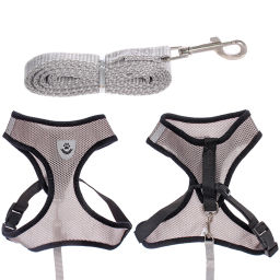 Цена за 2 шт. Шлейка с поводком 118см "Sweet puppy" размер ХL, цвет серый