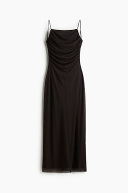 Vestido drapeado de malla con tirantes finos