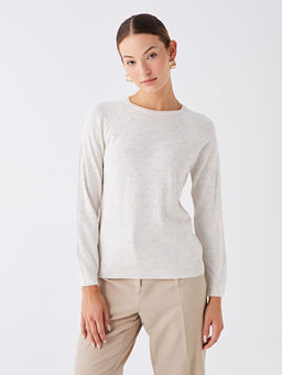 Bisiklet Yaka Kendinden Desenli Uzun Kollu Kad?n Triko Kazak