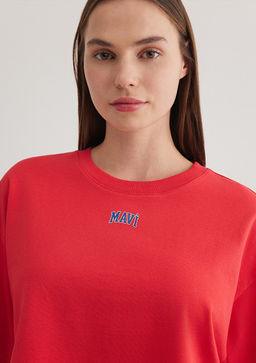 Mavi Logo Bask?l? K?rm?z? Crop Tisort  фото 5