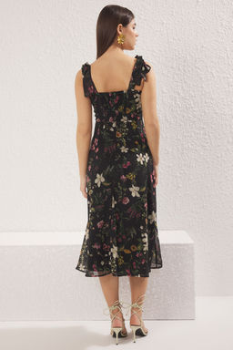 TRENDYOLMILLA Yesil Cicekli A Kesim Y?rtmacl? S?rt? Gipe Detayl? Sifon Astarl? Midi Dokuma Elbise TWOSS24EL00699  фото 5