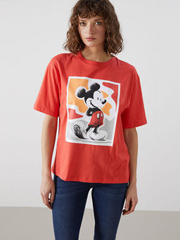 Mickey Mouse Bask?l? Oversize Kad?n Ti??rt