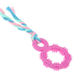 Пэт тойс (Pet toys) Игрушка для собаки Кольцо с шипами 10х7см h2см, общий размер 22х7х2см, резиновая, с веревкой, на картоне, цвета в ассортименте: голубой, розовый, бирюзовый (Китай)  фото 2