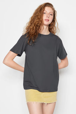 TRENDYOLMILLA Beyaz %100 Pamuk Bisiklet Yaka Oversize/Genis Kal?p Orme T-Shirt TWOSS20TS0134  фото 38