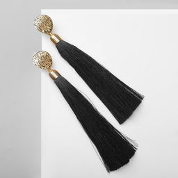 Серьги Кисти классика, цвет чёрный в золоте, L кисти 9.5 см