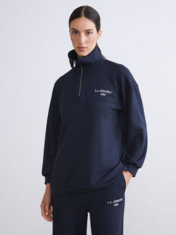 Dik Yaka Nak??l? Oversize Kad?n Sweatshirt Tunik