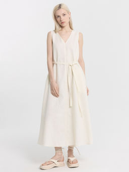 Свободный сарафан из премиального льна и хлопка в расцветке суровый - Mark formelle фото 3