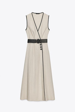 LINEN BLEND MIDI DRESS WITH BELT - Zara фото 5