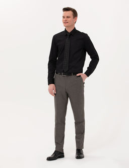 Siyah %100 Pamuk Parlak Saten Slim Fit Uzun Kollu Basic G_mlek