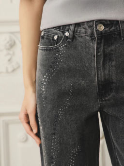 Джинсы straight с высокой посадкой со стразами / Zarina