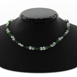 Бусы фианит хризолит и хрусталь, граненые, короткие 42см