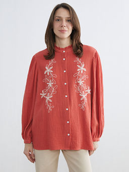 F?rf?rl? Hakim Yaka ?i?ek Nak??l? Oversize Bluz