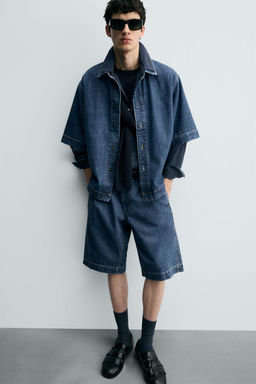 PLEATED RELAXED FIT DENIM BERMUDA SHORTS - Zara фото 5