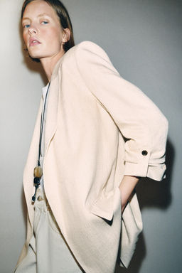 BLAZER ABIERTA MANGA REMANGADA / Beige claro - Zara фото 5