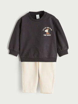 Bask?l? Erkek Bebek Sweatshirt ve E?ofman Alt?