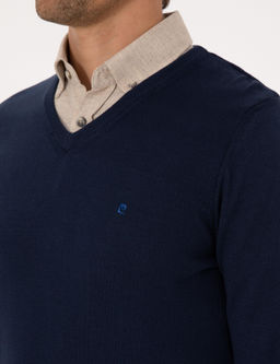 A__k Lacivert Slim Fit V Yaka Basic Triko Kazak - Pierre cardin фото 7