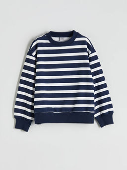 Bisiklet Yaka ?izgili K?z ?ocuk Sweatshirt