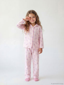 G?mlek Yaka Desenli K?z ?ocuk Pijama Tak?m