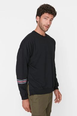 Siyah Oversize/Genis Kesim Seritli Sardonsuz Sweatshirt TMNAW21SW0796 - Trendyolmilla фото 2