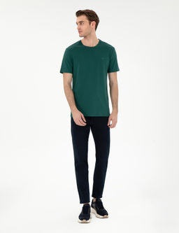 Koyu Ye_il %100 Pamuk Slim Fit Bisiklet Yaka Basic Ti__rt - Pierre cardin фото 4