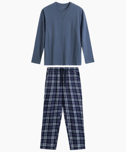 NMP-393 Пижама мужская Flannel Check голубой + темно-голубой