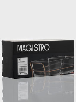 Менажница Magistro «Званый прием», 2 секции, 250 мл, 21.5×9.5×6 см, стекло, прозрачная, форма ручек МИКС, золотистая
