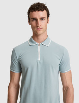 Koyu Mint Slim Fit %100 Pamuk Fermuarl_ Polo Yaka Ti__rt