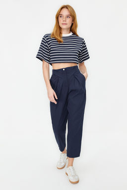 Lacivert Pamuklu Havuc Kal?p Serit Detayl? Dokuma Pantolon TWOAW22PL0342