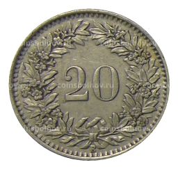 Монета 20 раппенов 1943 года Швейцария