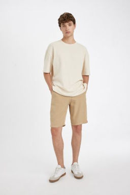 Regular Fit Duz Paca Tensel Bermuda Sort