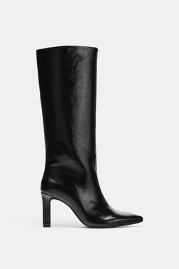 FAUX-PATENT WIDE-LEG BOOTS WITH BLOCK HEEL - Zara фото 2