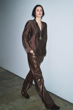 ZW COLLECTION FAUX LEATHER STRAIGHT TROUSERS - Zara фото 4