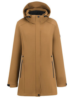 Парка женская софтшелл виндстоппер удлинённая с капюшоном горчичного цвета 9614_1G