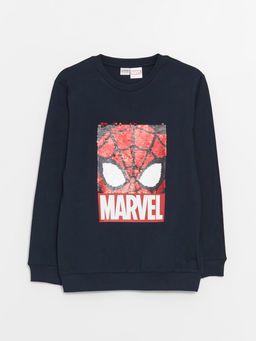 Bisiklet Yaka Spiderman Bask?l? ?ift Y?nl? Payetli Uzun Kollu Erkek ?ocuk Ti??rt